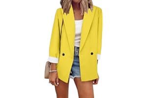YMING Chaqueta De Manga Larga con Botones para Mujer OL Chaqueta De Traje De Oficina Chaqueta De Cuello De Solapa Larga Traje De Negocios Cárdigan