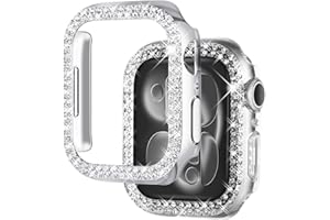 NewWays 2-pack Women Bling Case Compatible with Apple Watch 44mm Series 6/5/4/SE(2025-2020) Without Protective Film,Overall Protective Bumper Diamond Cases for iWatch 44mm(Silver+Clear)