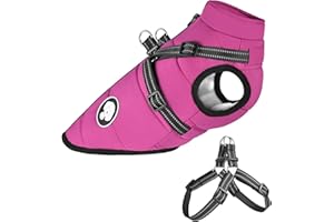 OSSXIXO Hundejacke mit Geschirr, Wasserdichter Warmer Hund Wintermantel für Kleine Mittel Große Hunde, Hundemantel für Labrador Chihuahua Französische Bulldogge (Lila, XS (Bust: 35-38cm))