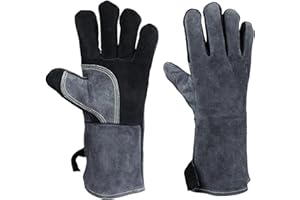 OZERO Gants pour Barbecue, Gants de Protection en Cuir pour Barbecue, Gants de Four, Parfait pour Grill BBQ Cuisine Four de Cuisson Coin du Feu Cheminée