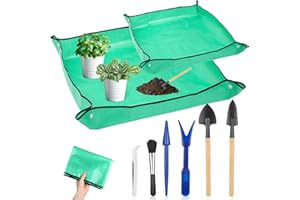 LUCOMB Pflanzen-Umtopfmatte für Garten, 2 Stück, wasserdichte Blumenmatte, faltbare Pflanzenmatte, Blumentablett mit 6 Mini-Gartenwerkzeug-Set für Pflanzenliebhaber, Gartenarbeit