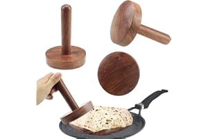 GK GLOBAL KITCHEN Wooden Chapati Press Roti Fluffer Extra Strong Paratha Indian Datta Press Long Life Solid Wood Dark Brown GK140
