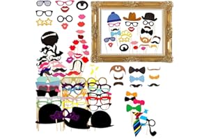 Gudotra 72 pcs Accessoires Photobooth Cravates Lunettes Chapeaux pour Mariage Anniversaire Carnaval Graduation Mascarade Noël, Multicolore