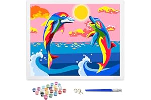 ifymei Dipingere con i Numeri per Bambini e Adulti Principianti, Kit Regalo da Disegno per Bambini e Bambine, Gioco Creativo per Bambini 6+ Anni - 40x50 cm - Senza Cornice - Colorato Delfino