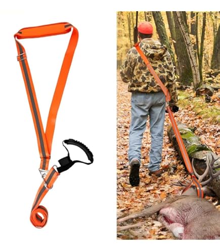 4-Pack Orange Deer Drag Ropes With Non-Slip Handles - Heavy Duty Hunting Drag Harness