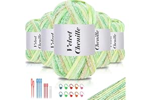 ‎MAXEE Maxee 500g(5×100g) Samtig Babywolle, Samt Chenille Garn mit Häkelwerkzeuge, Kuschelweich Velvet Chenillegarn Flauschige, Weich Plüschwolle Häkelgarn Wolle zum Stricken & Häkeln