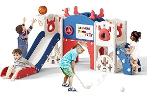 LISCHWERT Toboggan pour Enfants, Toboggan pour Enfants, 7 en 1, Ensemble de toboggans pour Enfants, livré avec Un Ensemble de Golf, Une Table de Dessin, Un Toboggan et Un Support