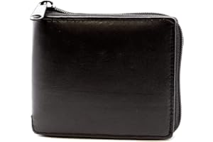 WOODLAND LEATHERS Mens Wallet, Genuine Leather RFID Blocking Credit Card Wallet with Zip Coin Pocket, Bank Note Compartment and Id Card Holder Pouch with Gift Box (Black 2)