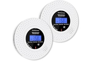 Scondaor Smoke and Carbon Monoxide Detector Combo with LCD Display, 10-year Life Smoke Alarms for Home, Replaceable AA Battery Included, Smoke & CO Alarm Detector with Test/Silence Button (2 Pack)