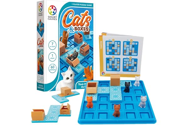 SmartGames - Chats & Boxes, Jeu de Puzzle avec 60 Challenges, 7 Ans et Plus, SG450