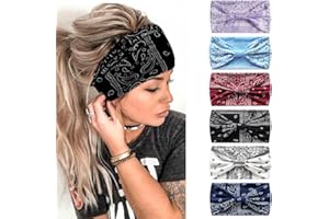 MIQIQAO 6 Pcs Headbands for Women's Hair UK Head Scarfs Wide Soft Ladies Headband Boho Fashion Bandanas Knot Adult Hairbands Elastic Sport Running Yoga Head Wraps (P6WYaoguo)