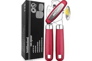 KATLEAY Ouvre Boite, Manuel de Sécurité Ouvre-Boîte, Acier Inoxydable Ouvre Boîte Professionnel, Ouvre-Boîte avec Poignée Antidérapante et Bouton Rotatif Ergonomique, Convient Tout Monde(Rouge)