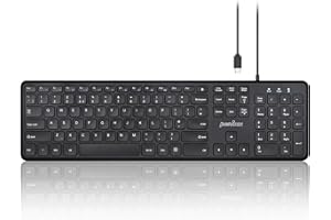 perixx PERIBOARD-210 USB-C Full Size Keyboard, Ultra Thin Design, Quiet Chiclet Keys, UK QWERTY Layout, Black