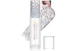 LYSDEFEU Glitzerstifte, Silber Chunky Body Glitter Stick, Sequins Creme Gel Kit, Rainbow Glitzer Gesicht Stick, Long-Lasting Wasserfester, Halloween Festival Zubehör Rave Outfit Damen Herren-01