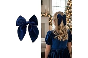 BOTTEGA DELLA PRINCIPESSA Fiocco per Capelli Bambina in Velluto, Chiusura Forcina a Coccodrillo, Elegante e Versatile (Blu)
