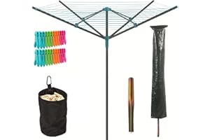 Livhome 50m Rotary Airer Clothes Line With 4 Arms For Laundry Drying Washing Outdoors Garden | Heavy Duty | Washing Line With Free Ground Spike, 24pcs Clothes Pegs, Cover and Pegs Bag