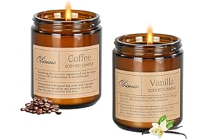 Obisesio Candele 2 Pack, Candele per la casa profumata, Aromaterapia Candela Set regalo per le donne Cera di soia Lunga durata Ambra Jar Candele regalo per Madre San Valentino (Caffè E Vaniglia)