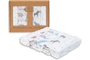 bisoo Muselinas Bebe Algodon Set de 5 Paños 70x70 cm - Gasas para Bebes Recien Nacidos Hechas con 60% Fibra Derivada del Bambu y 40% Algodón de Muselina Extremadamente Suave (Neutral)