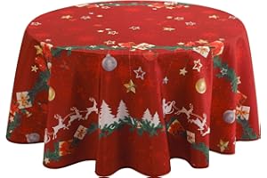 LE LINGE DE JULES Polyester Nappe anti-taches Noël rouge - taille : Ronde diamètre 160 cm