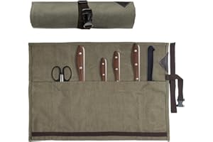 Sweetfularyeen Malette Couteaux, Rangement en Rouleau Pliable, 8 Compartiments, Jusqu'à 10 cm de Couteau, Sac de Couteau du Chef, Fixation de Cordon Enveloppant, Adapté au Camping, Cuisine, etc