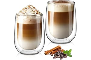 glastal 350ml Doppelwandige Latte Macchiato Gläser Set Borosilikatglas Kaffeetassen Glas 2er Set Kaffeeglas Teegläser für Cappuccino,Latte,Tee,EIS,Eistee,Iced Americano,Milch,Saft,Bier