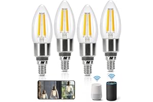 Aigostar Lampadine Smart WiFi E14 Alexa Lampadine Vintage C35 4.5W Edison Lampadina WiFi Dimmerabile 2700K-6500K, Controllo Remoto tramite APP, Compatibile Con Alexa, Google Home, Trasparente 4 pezzi