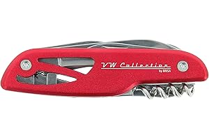 BRISA VW Collection 3D Volkswagen couteau de poche avec couteau, lime, ciseaux, ouvre-bouteille, ouvre-boîte (Silhouette/Rouge)