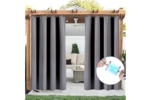 NACATIN 2-Panel Weatherproof Outdoor Curtains - Magnetic Enclosure, UV Blocking & Thermal Insulated for Patio, Pergola, Balcony - Blackout Design (52" x 84", Grey, 2 Pack)