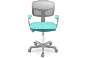 GYMAX Sedia da Scrivania per Bambini, Carico 150 kg, Sedia Ergonomica, Altezza Regolabile, Girevole a 360° (BLU-VERDE)