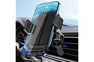 AOKD Car Phone Holder Air Vent Phone Mount [Gimbal Adjustable] Metal Hook Three Point Support Compatible with iPhone Samsung Android Smartphone (Black)