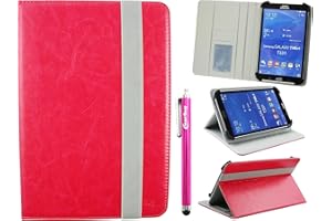 Emartbuy Universal 7-8 Pollici Hot Rosa Angolo Multi Portafoglio Custodia Case Cover per Carte di Credito Elastico Grigio E Penna A Stilo Adatto per Dispositivi Selezionati Elencati sotto