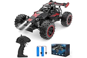 ACAMMZAR Voiture Télécommandée Tout Terrain, 1:18 20+KM/H Monster RC Truck avec Phare, Deux Batteries, Off-Road RC Voiture pour Enfants et Adultes, Rouge