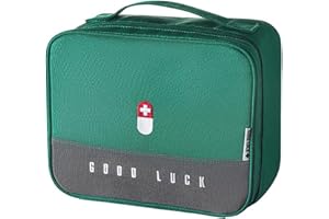 Souarts Medical Pack Fabric Storage Box Portable Family Storage Bag Soft Layered Medicine Box Multifunctional Storage Box 25 x 20 x 13.5 cm (Green)