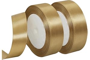 MARICATO 2 Rotoli Nastro Raso Oro, 25 mm X 23 Metri per Nastro Decorativo Con Fiocco, Natale, Nastro Raso Colorato Decorazioni, Adatto Per confezionare Regali, Feste di Compleanno, Matrimoni