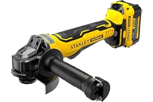 Stanley FATMAX Meuleuse Sans Fil 18V 125 mm Lithium-Ion Moteur Brushless Vitesse 8500 trs/mn Poignées 3 Positions 1 Mallette 2 Accessoires 2 Batteries 4Ah 1 Chargeur Gamme FATMAX V20 SFMCG700M2K-QW