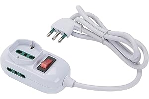FANTON 421454 Multipresa TRIAX 1 presa bipasso Schuko - 2 prese bipasso italiane laterali - cavo 1,2 m. 3G0,75 - spina a squadra italiana 10A + interruttore automatico luminoso di sovraccarico