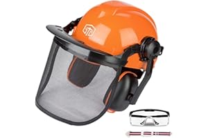 Casque de sécurité forestière industrielle - Système de protection auditive et faciale - Certifié CE EN397 - Casque professionnel forestier avec visière, cache-oreilles amovibles et visières CUKUGUARD