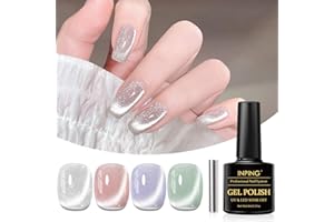 INPING Smalto Semipermanente Unghie Magnetico, 4 Colori Argento Bianco Rosa Viola Verde Smalto Unghie Jelly Glitter Cat Eye Smalti Semipermanenti per Unghie Nail Polish UV LED Gel Unghie, 8 ML