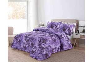 ELAFY Embossed Quilted Bedspreads King Size| 3 PCS Including 1 x Bedspread 2 x Pillow Shams | Soft Lightweight Coverlet Quilt Double Bed Sets for Bedroom Décor | Colour Rose - Lilac