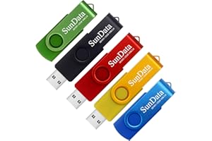 SunData 32GB Memory Stick 5 Pack USB 2.0 Flash Drive Swivel Design Thumb Drives USB Stick Pen Drive for Data Storage with LED Light (5 Colors: Black Blue Green Red Gold)