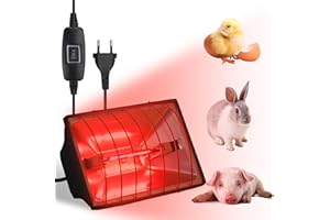 PORFOYO Lampe chauffante à lumière rouge, 175 W Chauffant Poussin pour poulaillers, lampe chauffante pour poulailler, lampe chauffante pour animaux, lampe infrarouge thermostatique automatique