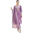 VredeVogel Women's Silk Blend Embroidered Kurta with Pant & Organza Dupatta Set
