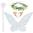MIVAIUN Fairy Wings Butterfly Elf Dress up Set Fairy Angel Princess Costume Fairy Wings Fairy Wand Crown Ears for Bride Flower Boy Accessories Theme Parties Photo Shoots for Women Girls (White)