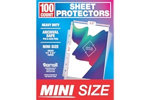 Samsill 100 Mini Clear Heavyweight Sheet Protectors, Top Loading 7 Hole 5.5 x 8.5 Inch Page Protectors for Mini Ring Binders, Archival Safe, Bulk 100 Pack