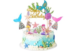 ENLACE Meerjungfrau Tortendeko Geburtstag Mädchen, 13 Stück Cake Topper, Kuchen Deko, Happy Birthday Tortenaufsatz für Kinder