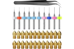 PChero 24 Pieza MK8 Boquillas de Impresora 3D 0.2mm, 0.3mm, 0.4mm, 0.5mm, 0.6mm, 0.8mm, 1.0mm y 10pieza Agujas de Limpieza, con Pinzas, Caja para Impresoras 3D MK8 Makerbot Reprap Creality CR-10