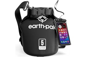Earth Pak – Wasserdichter Packsack mit Schultergurt und wasserfester Handyhülle – Ideale Rolltop Tasche beim Kajak Fahren, Wandern, Camping, Angeln, Bootfahren und Rafting