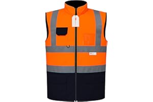GM WORKWEAR Hi-Vis Reversible Waterproof Fleece Bodywarmer Gilet Waistcoat – High Visibility Safety Vest – Orange/Navy, Yellow/Navy, Orange/Yellow – S to 4XL
