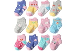 HaimoBurg 12 Paia di Calze Antiscivolo in Cotone Traspirante per Bambini da 1 a 5 Anni,Calzini Bambino Bambina Neonato