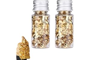 Jinpojun 2 Botellas Lámina de Oro,Hojuelas de Lámina Dorada,Papel Decorativo De Foil Papel,Multifunción,Decoración de Cocina,Mousse de Repostería,Decoración de Pasta